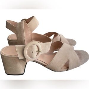J Crew Sandal Light Pink Size 8.5 Suede Block Heel 8 1/2 Strappy Open Short